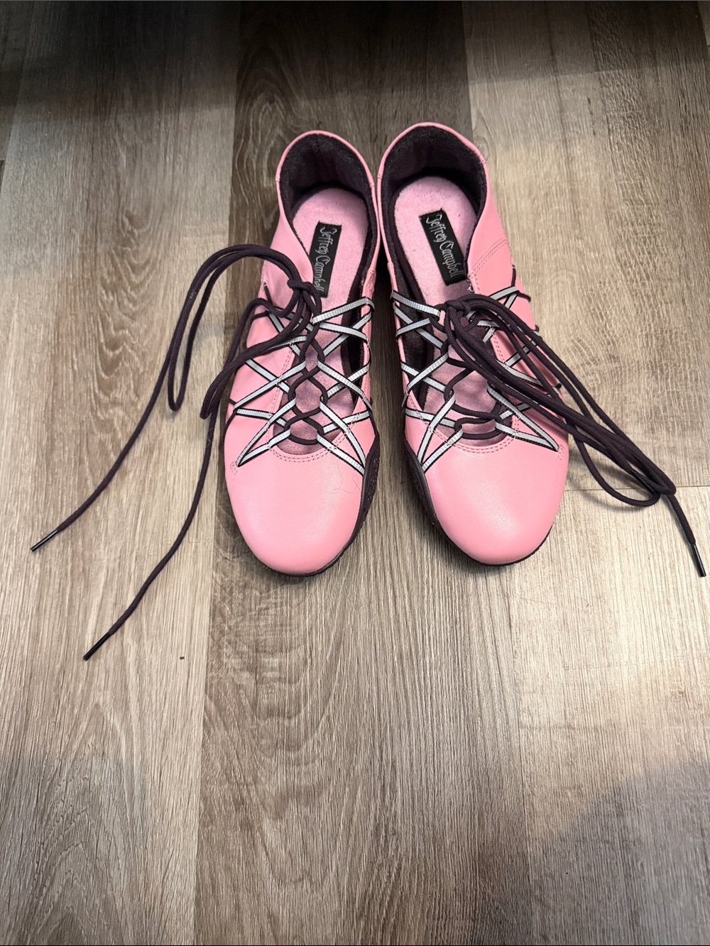 Jeffrey Campbell Pink Lace-Up Women's Flats with Dark Laces